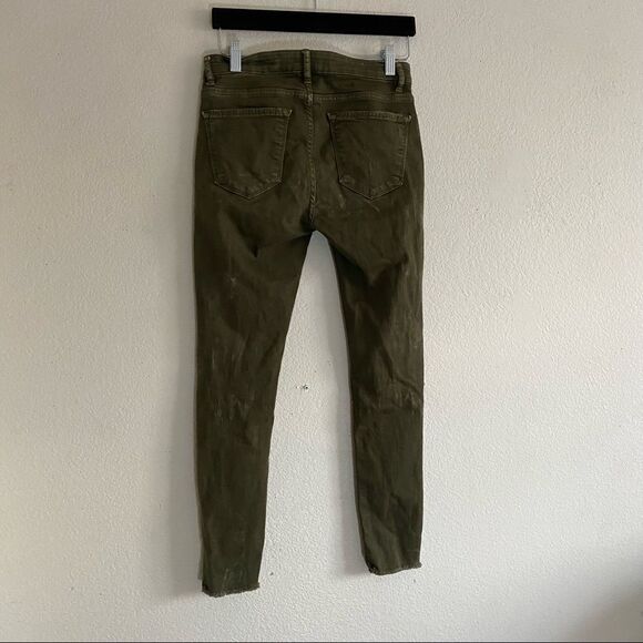 Zara Woman Premium Denim Collection Army Green Distressed Skinny Jeans - Picture 11 of 11